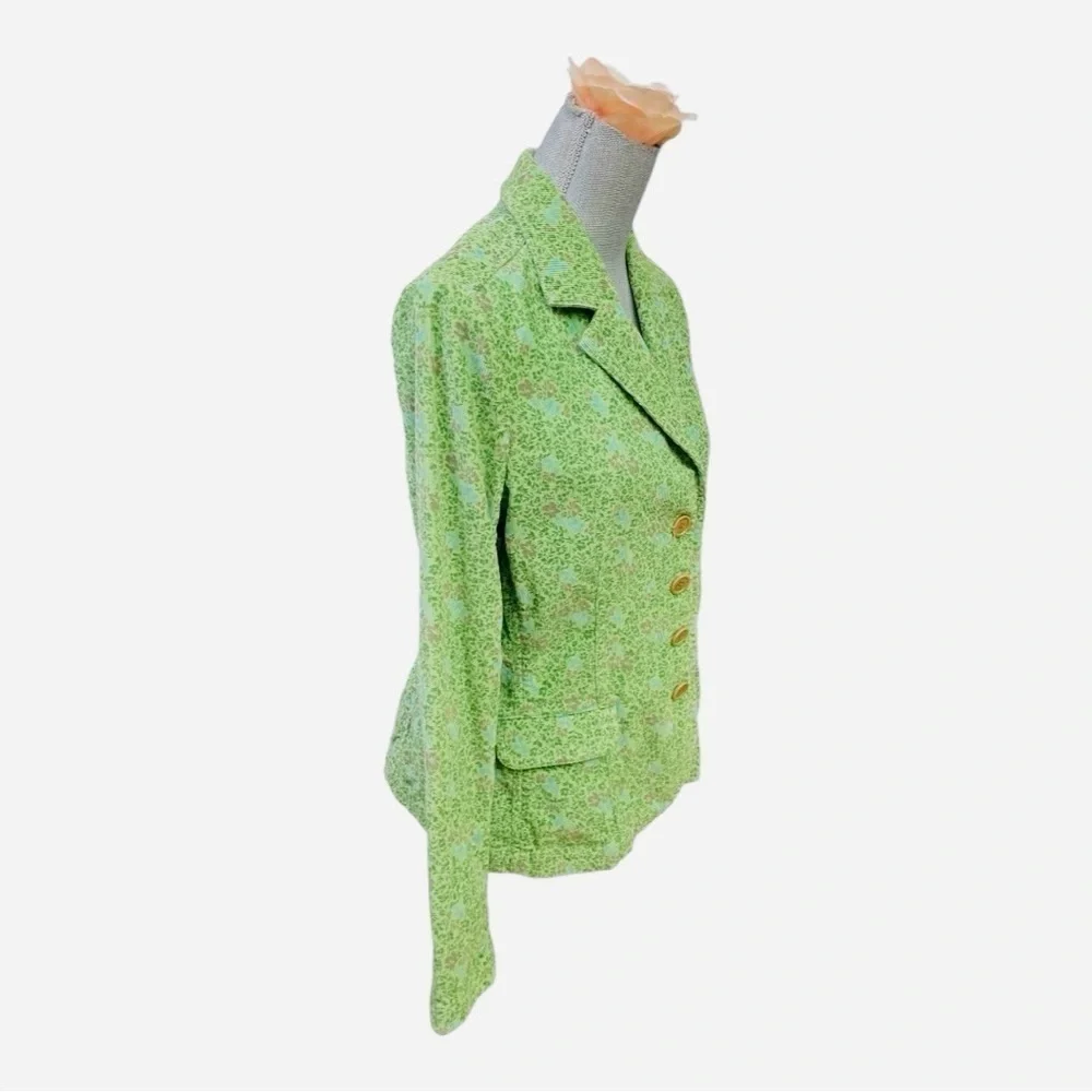 Eddie Bauer Vtg 90s Green Floral Corduroy Blazer Jacket 10 Cotton Cottagecore
